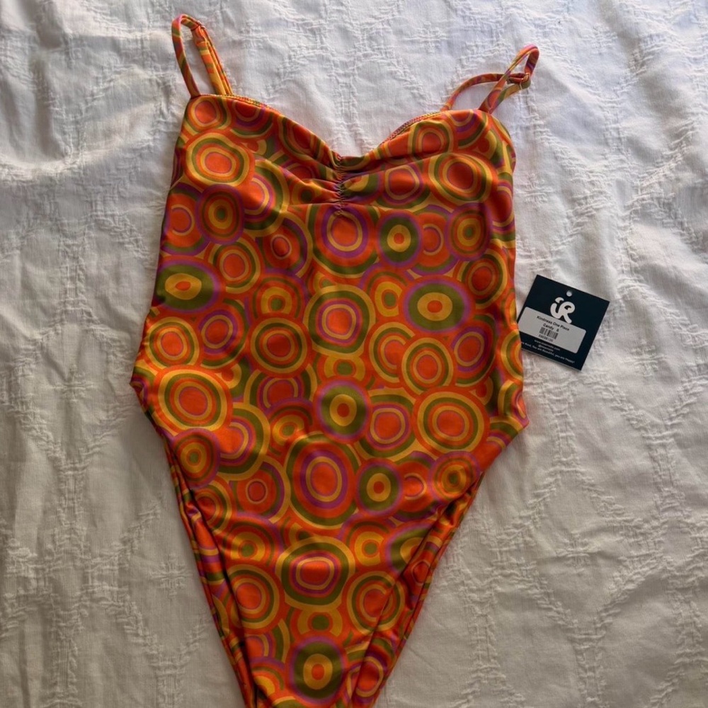 Women’s Orange Multi Circle Print One-Piece Swimsuit